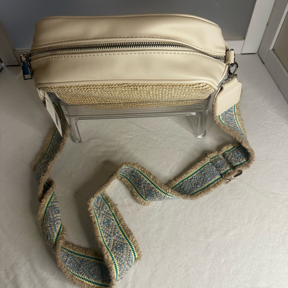 Moda Luxe Woven Straw Crossbody Bag with Decorative Strap - Cream OS - Picture 8 of 11